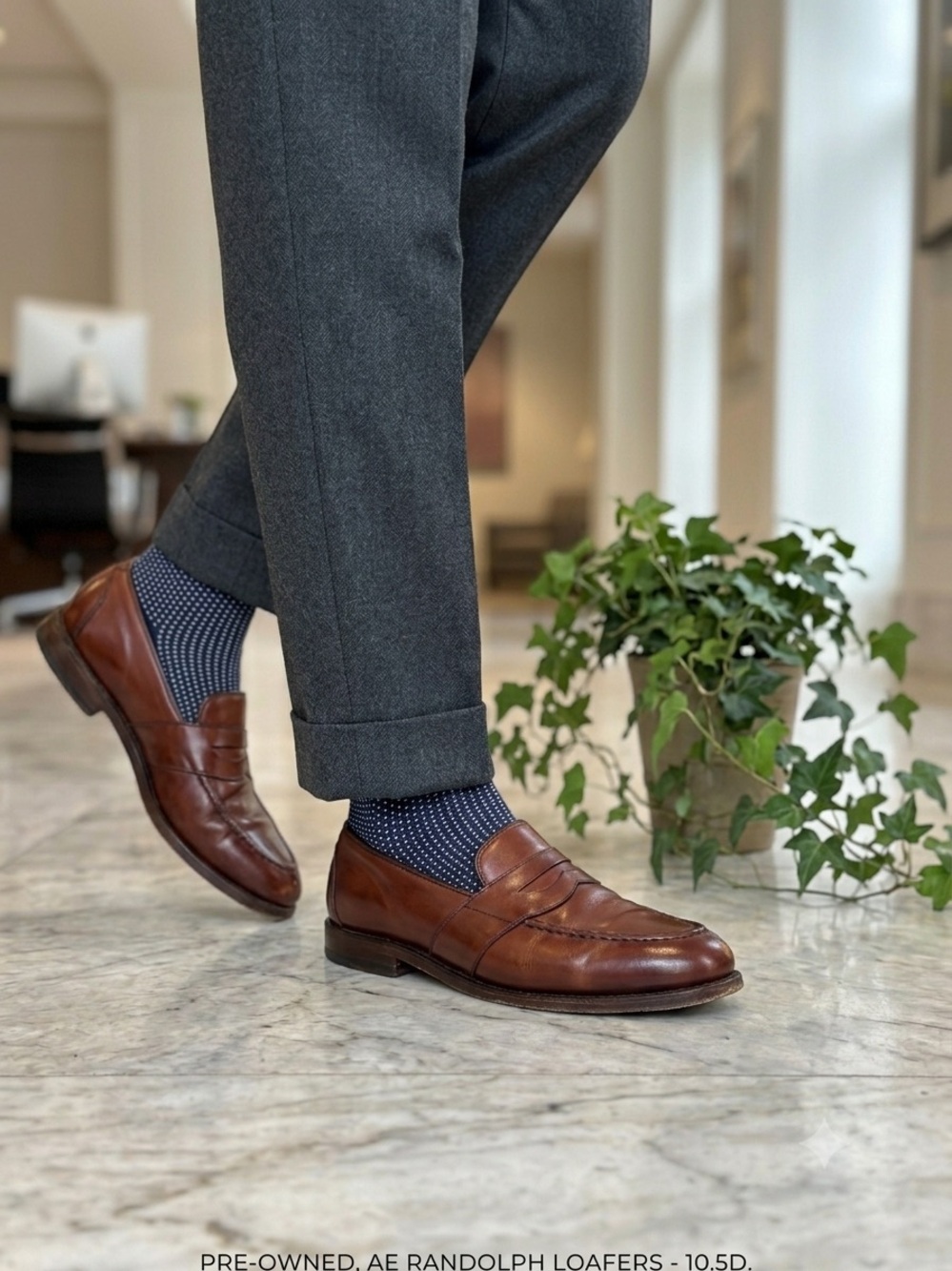 Men's Allen Edmonds "Randolph" Penny Loafers - Brown Leather - Size 10.5 D